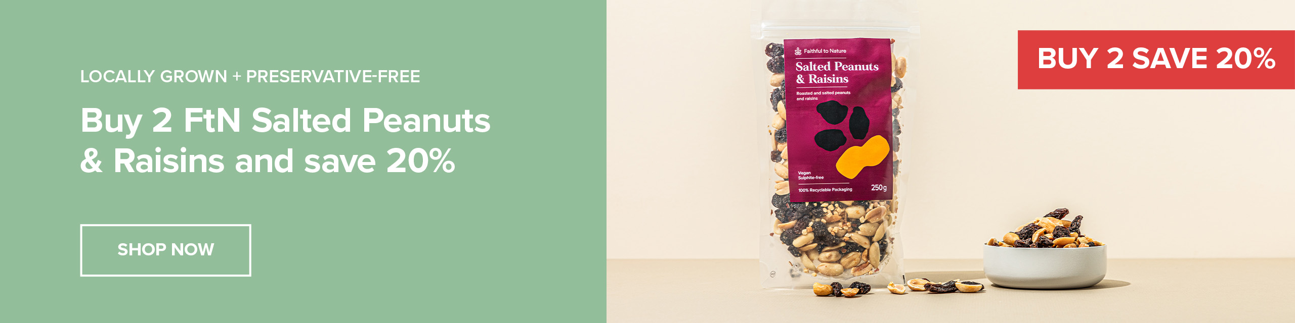 Buy 2x FtN Peanuts and Raisins and Save 20%