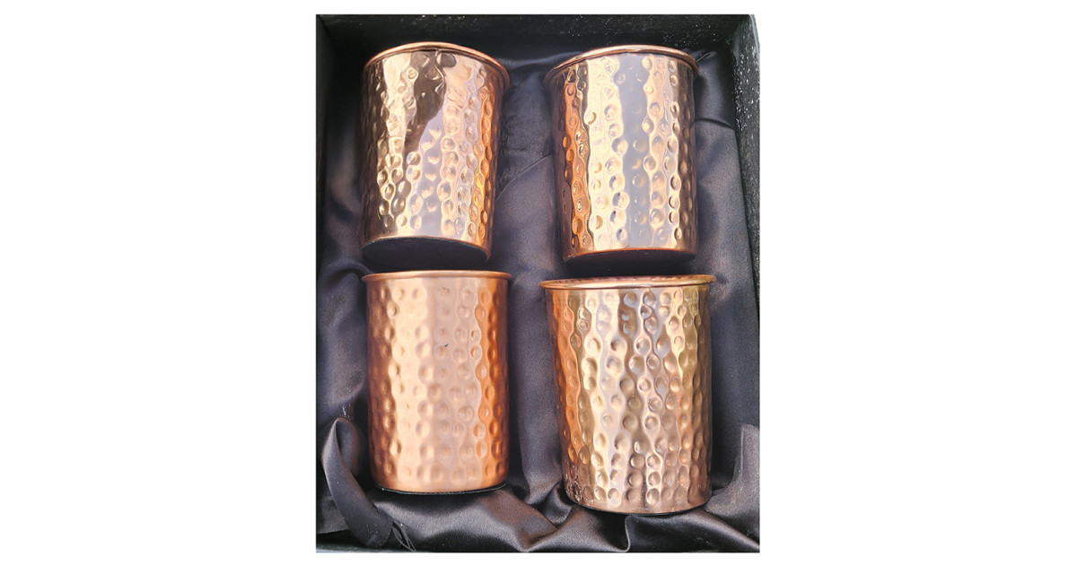 Buy Just Copper Dimple Copper Cup - Set of Four with Gift Box Online ...