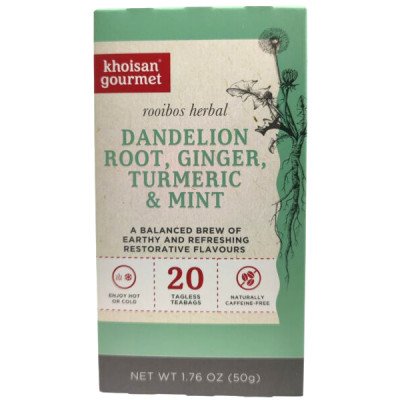 Khoisan Gourmet Herbal Rooibos Tea - Dandelion Root, Ginger, Turmeric & Mint