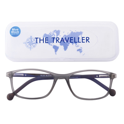 Traveller Jet 2 Blue Block Reading Glasses Grey Plano