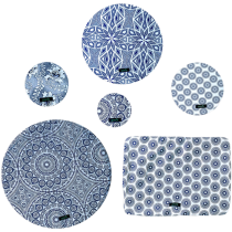 Greenie Food Cover Shweshwe - Blue on White 6 Pack